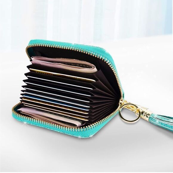 Blue Glitter Leather Compact Wallet - Picture 3 of 4